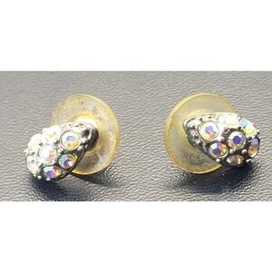 Unbranded AB Rhinestone Stud Earrings Womens OS Silver Iridescent Good Vintage